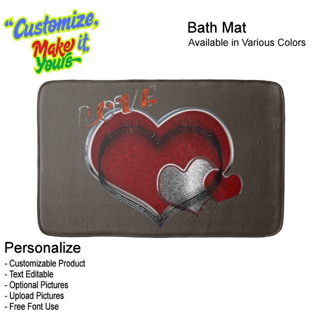 Tapis De Bain Heart Magic Love Bath Mat with a Brown Background (Heart Magic Love Bath Mat Featuring a Brown Background.)