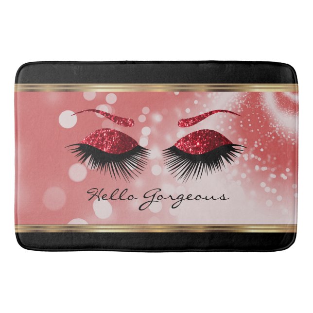 Tapis De Bain Hello Gorgeous - Beaux cils avec Rouge (Devant)