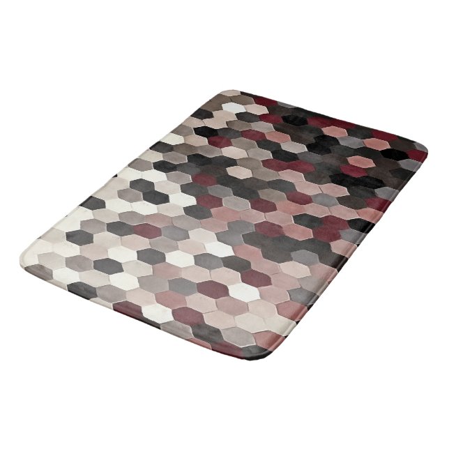 Tapis De Bain Hexagon Motif en gris et en Bourgogne couleurs d'a (Angle)
