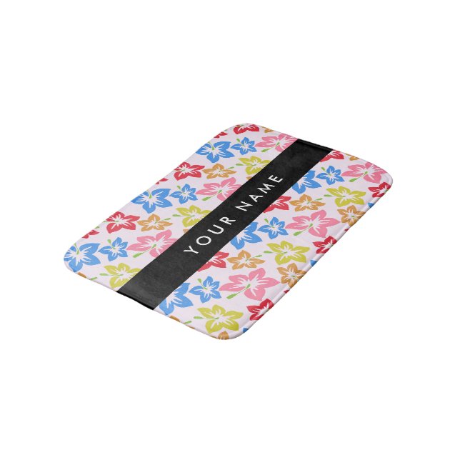 Tapis De Bain Hibiscus Coloré, Motif De Fleurs, Votre Nom (Angle)