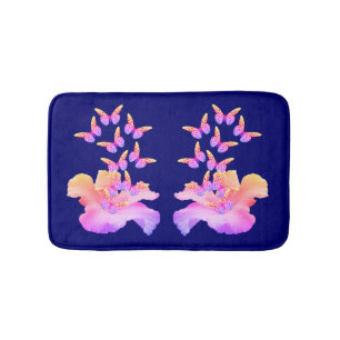 Tapis De Bain Hibiscus Fleur Et Papillons Colorés