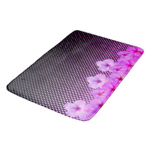 Tapis De Bain Hibiscus rose chaud sur À damiers noir et rose