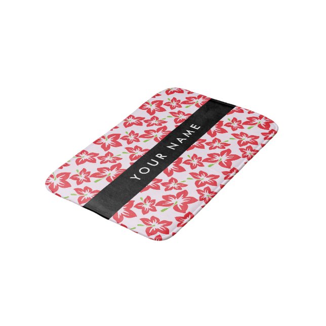 Tapis De Bain Hibiscus Rouge, Fleurs Rouges, Votre Nom (Angle)