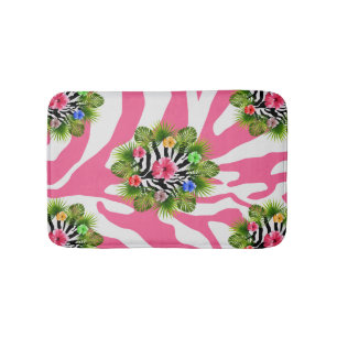 Tapis De Bain Hibiscus tropical et rayures exotiques de zèbre ro
