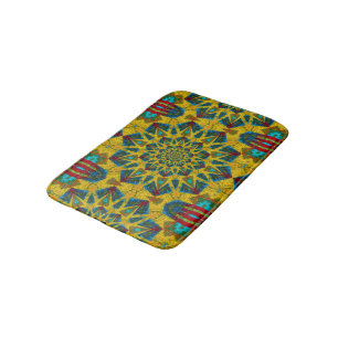 Tapis De Bain Hippie bohème bleu jaune Floral ethnique Tribal