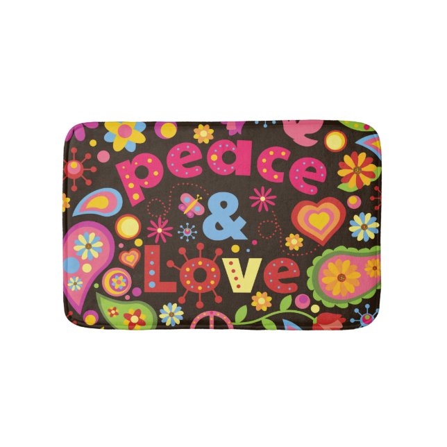Tapis de bain hippie des années soixante Paix et A (Devant)