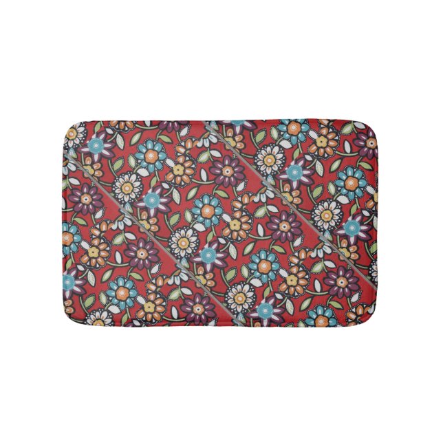Tapis De Bain hippie fleurs super rouge (Devant)