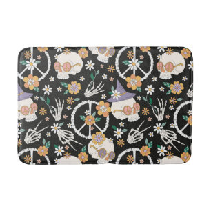 Tapis De Bain Hippie Halloween Skulls et Fleurs Motif