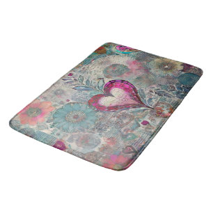 Tapis De Bain Hippie rétro : Mat de bain de coeur rose