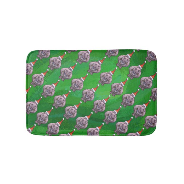 Tapis De Bain Hippo à Santa Hat Motif sur vert (Devant)