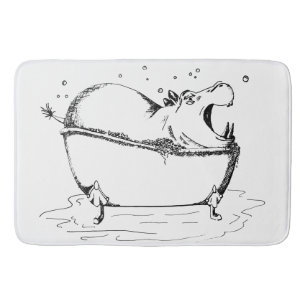 Tapis De Bain Hippo dans Bath Fun Illustration Black