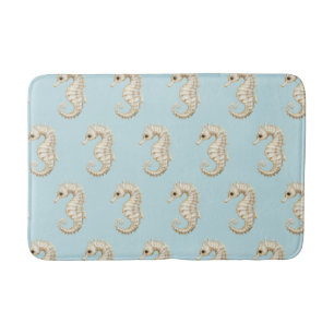 Tapis De Bain Hippocampes de mer bleus et crèmes Baby Shower de