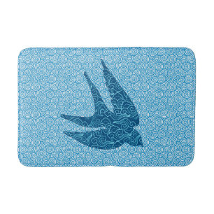 Tapis De Bain Hirondelle japonaise en vol, Cobalt et bleu pâle