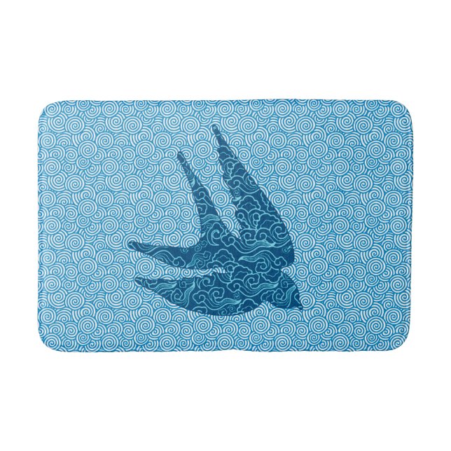Tapis De Bain Hirondelle japonaise en vol, Cobalt et bleu pâle (Devant)