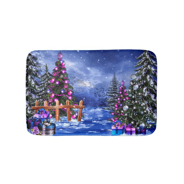Tapis De Bain Holiday (A digital art image of a winter scene with Christmas trees and presents!)