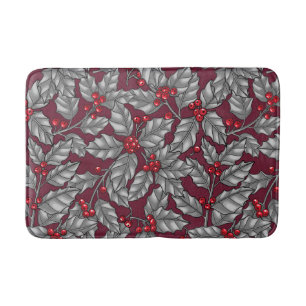 Tapis De Bain Holly berry, gray leaves on dark red