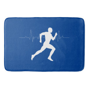 Tapis De Bain Homme coureurs Silhouette sur Arrière - plan bleu