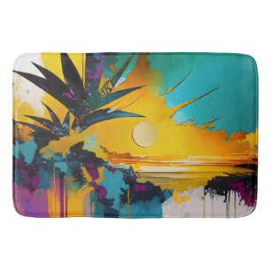 Tapis De Bain Horizon Doré – Coucher de Soleil Tropical Abstrait
