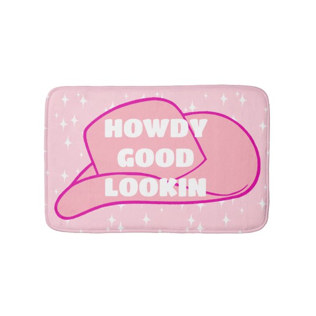 Tapis De Bain Howdy Good Lookin Rancher Cowboy Casquette Pink Do (Devant)