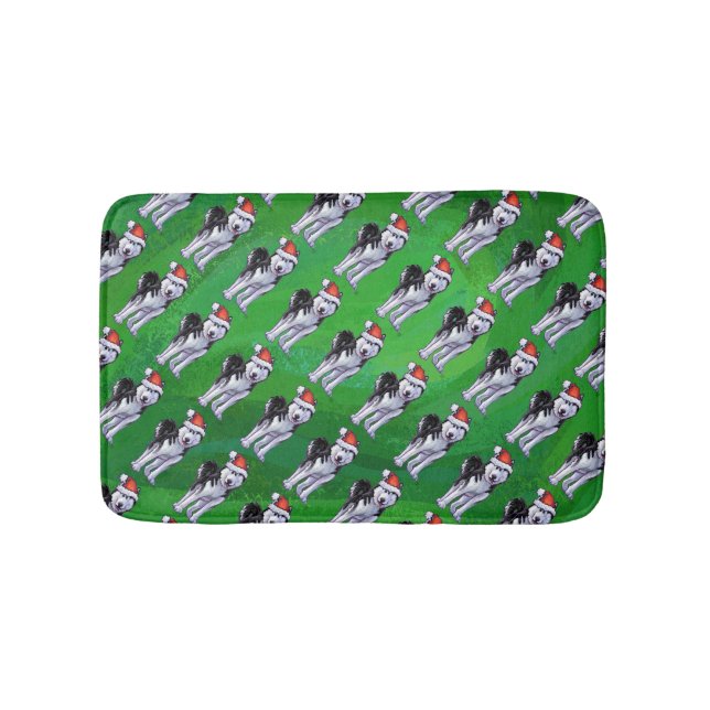 Tapis De Bain Husky festif à Santa Hat sur Vert (Devant)