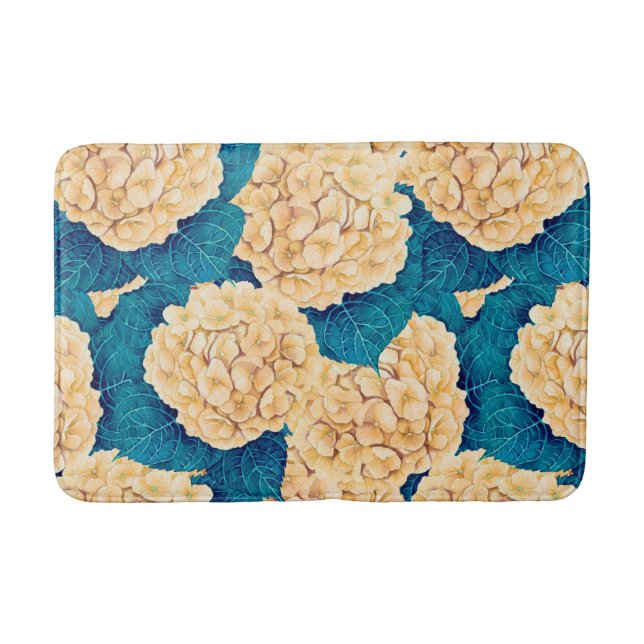 Tapis De Bain Hydrangea aquarelle motif, jaune et bleu (Devant)