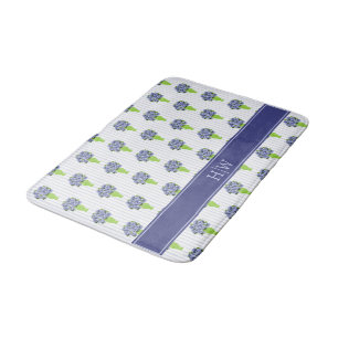 Tapis De Bain Hydrangea Bleu Vase Floral Monogramme Côtière