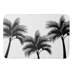 Tapis De Bain Île tropicale Palmiers noirs Silhouette