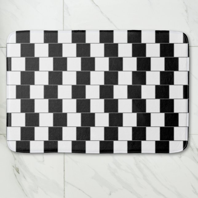 Tapis De Bain Illusion optique en noir et blanc À damiers (Créateur téléchargé)