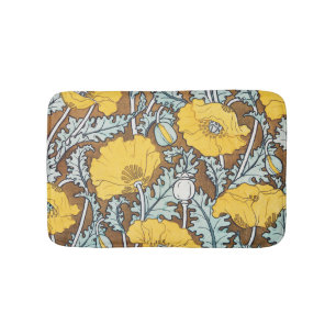 Tapis De Bain illustration d'art de pavot fleur jaune