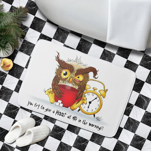 Tapis De Bain Illustration de café de chouette drôle mignonne ma (Créateur téléchargé)
