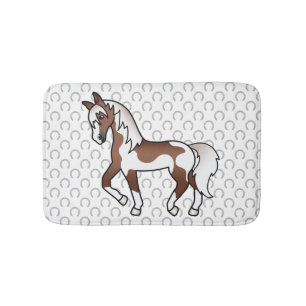 Tapis De Bain Illustration de cheval de trot Pinto Brun de style