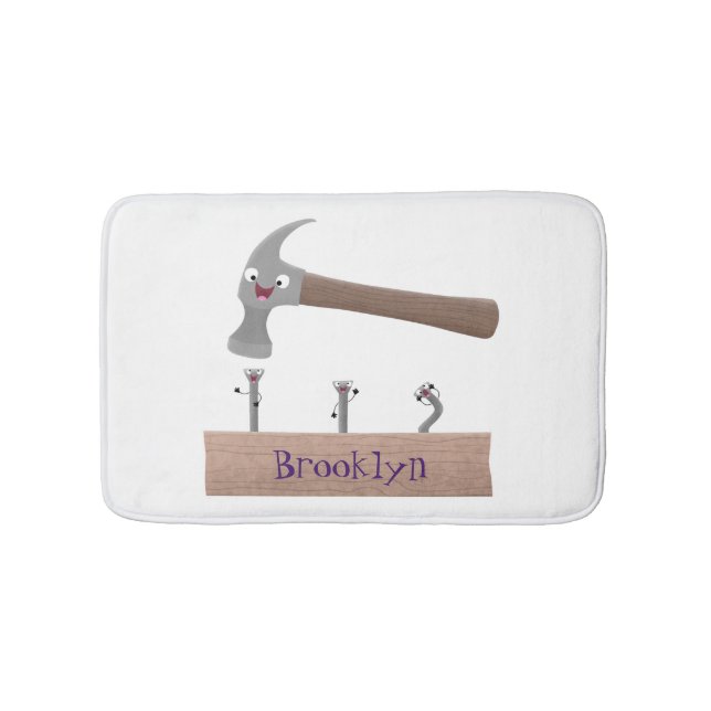 Tapis De Bain Illustration de dessin mignon, marteau et ongles (Devant)