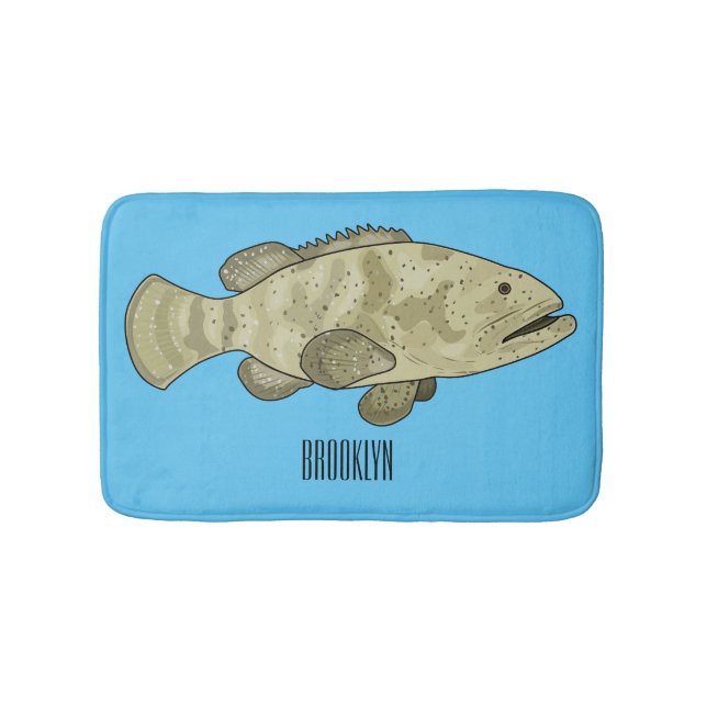 Tapis De Bain Illustration de la caricature du poisson de mérou (Devant)