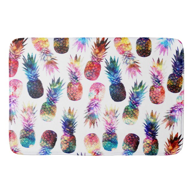 Tapis De Bain Illustration de l'aquarelle et des ananas nébuleux (Devant)