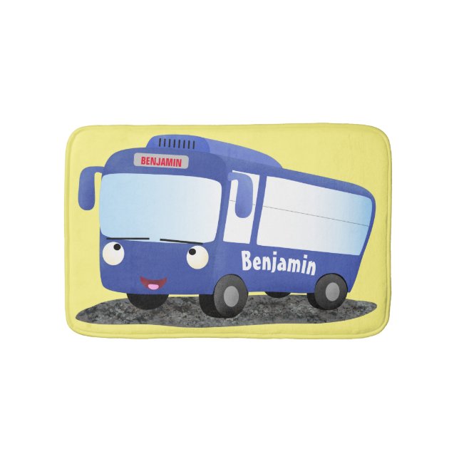 Tapis De Bain Illustration d'un bus moderne bleu mignon (Devant)