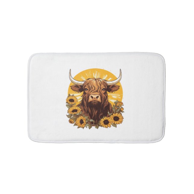 Tapis De Bain Illustration d'une vache des Highlands avec Sunflo (Devant)
