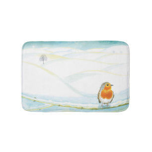 Tapis De Bain Illustration White Winter Landscape Avec Robin