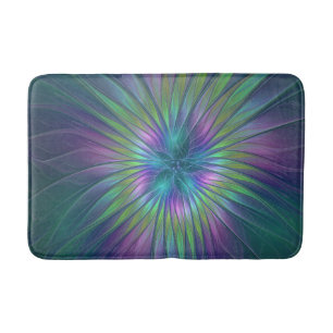 Tapis De Bain Imaginaire brillant coloré Fleur Abstrait Fractal 