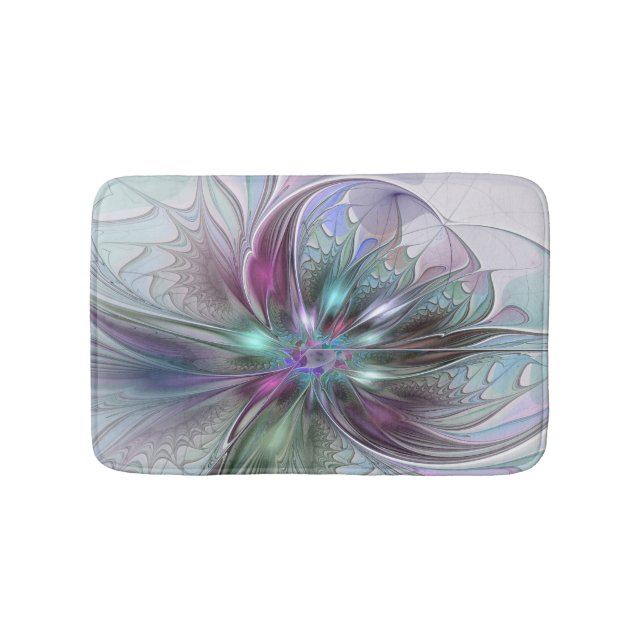 Tapis De Bain Imaginaire coloré Abstrait Fleur fractale moderne (Devant)