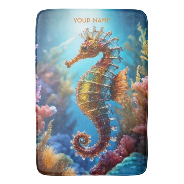 Tapis De Bain Imaginaire Cute Transparent Crystal Seahorse (devant Vertical)