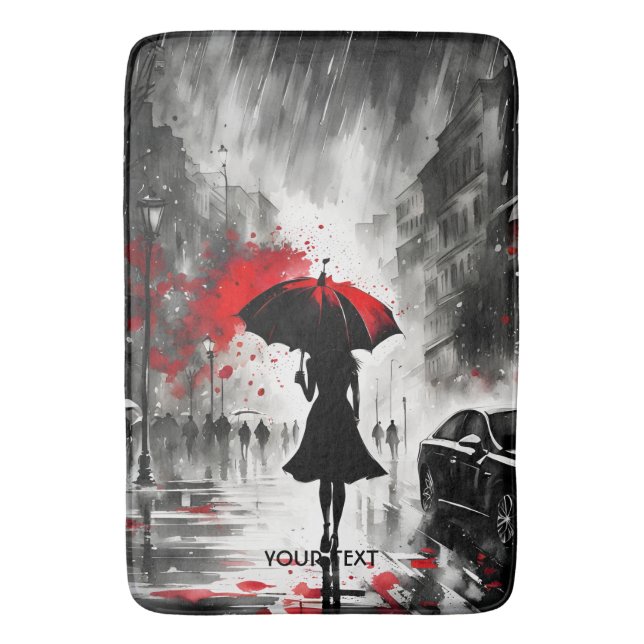 Tapis De Bain Imaginaire mignonne fille pluie parapluie (devant Vertical)