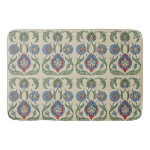 Tapis De Bain Impression d'art floral géométrique bleu rouge ara