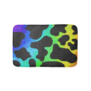 Tapis De Bain Impression noire et arc-en-ciel de vache