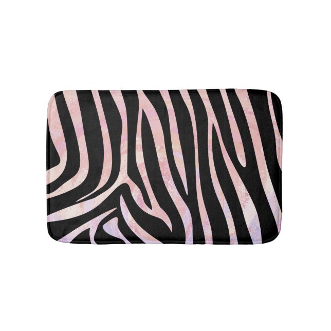 Tapis De Bain Impression noire et rose Zebra (Devant)