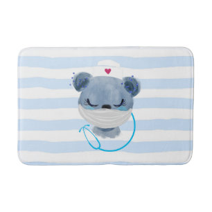 Tapis De Bain Infirmière de l'ours mignonne portant un Masque Mé