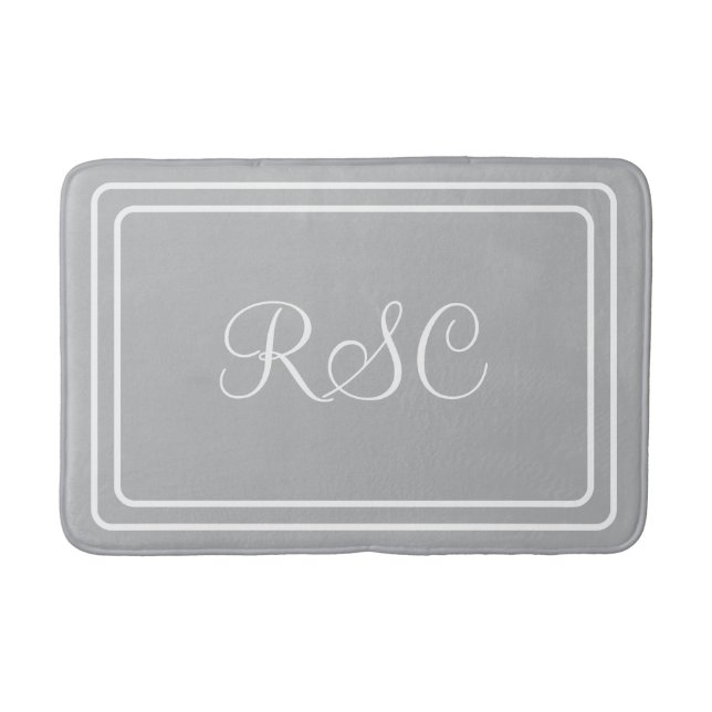 Tapis de bain initial ou nom gris clair rond coins (Devant)