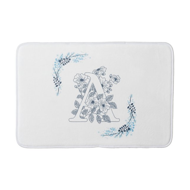 Tapis De Bain Initiale "A" Monogramme bleu Calme Floral (Devant)