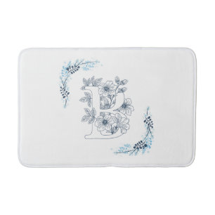Tapis De Bain Initiale "B" Monogramme bleu Calme Floral