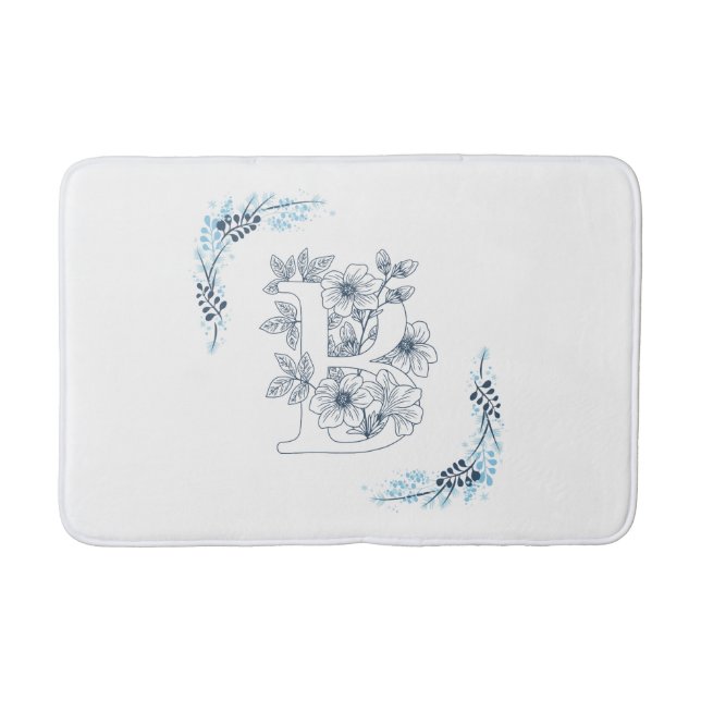 Tapis De Bain Initiale "B" Monogramme bleu Calme Floral (Devant)