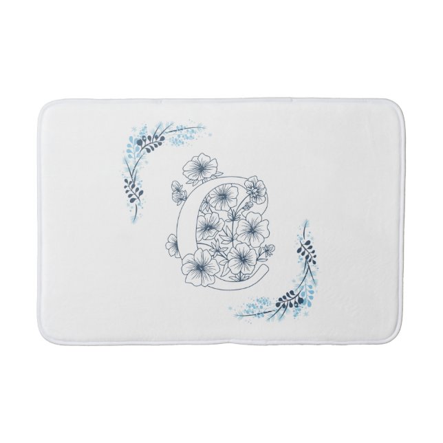 Tapis De Bain Initiale "C" Monogramme bleu Calme Floral (Devant)